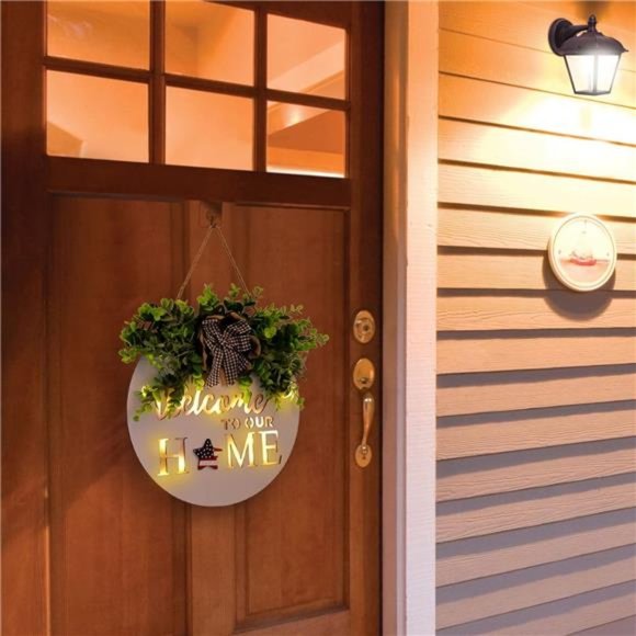 Interchangeable Front Door Welcome Sign,WinGaYe Rustic Wooden Wreath Front Porch - Picture 6 of 8